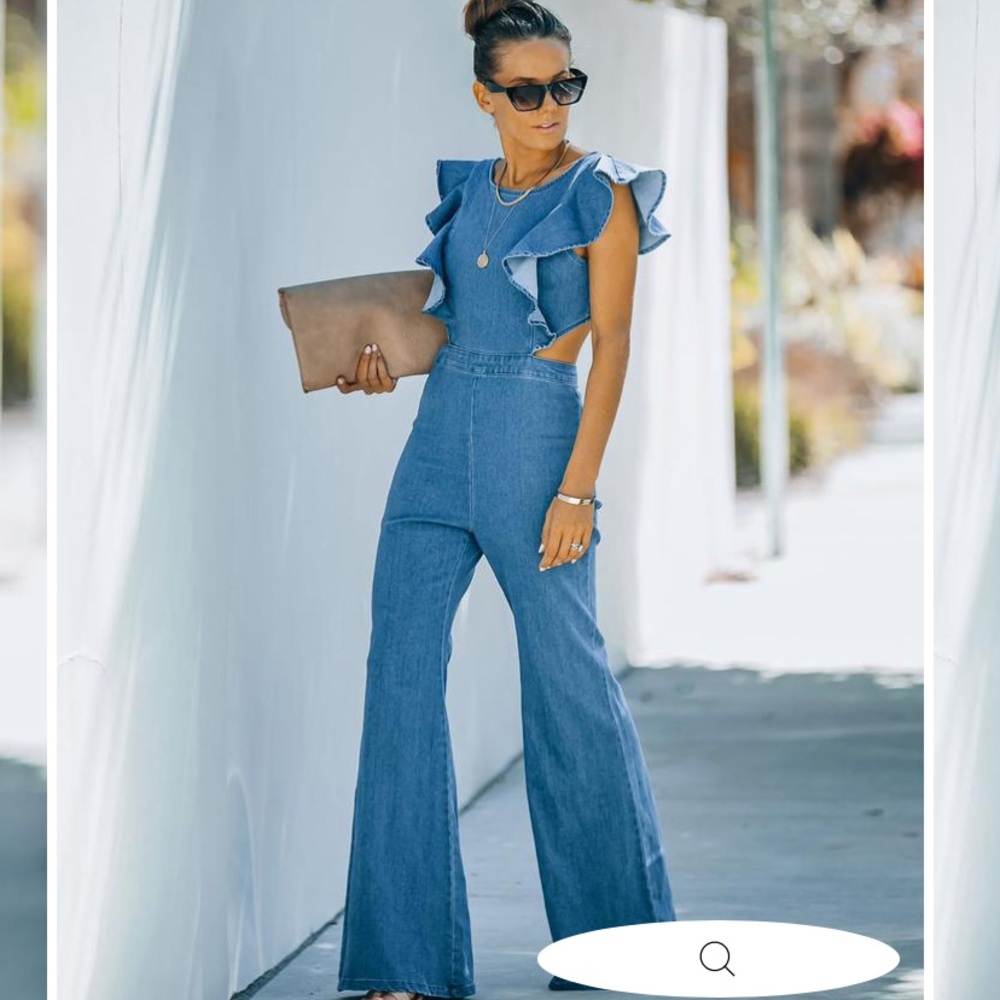 Kadie Cotton Blend Flared Denim Jumpsuit